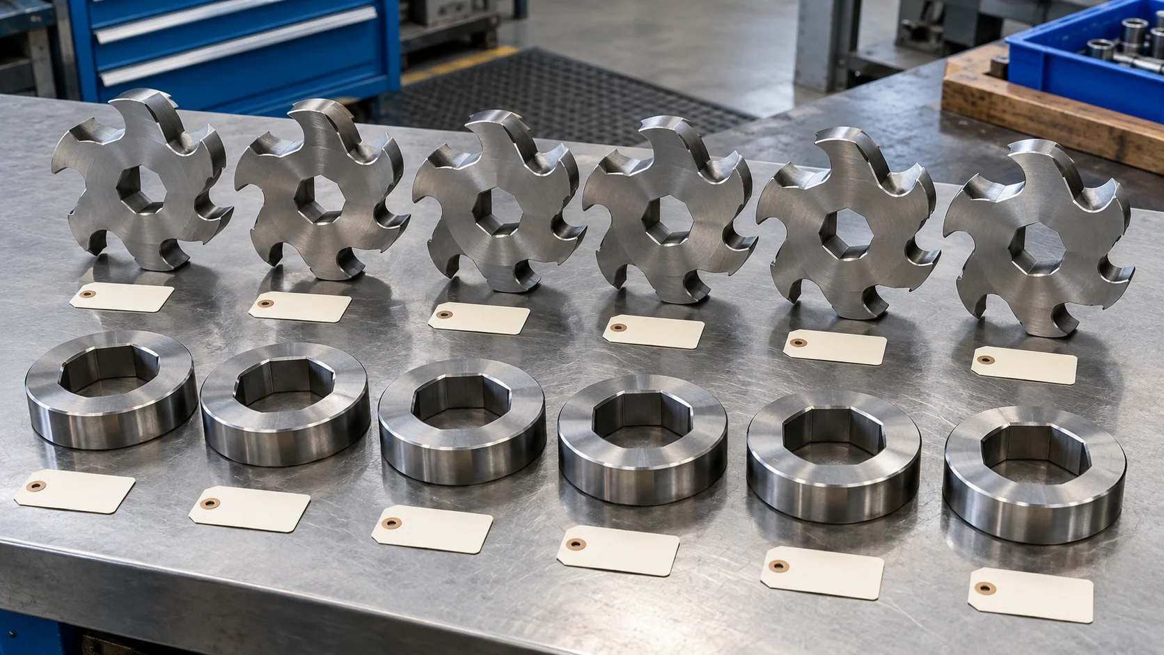Separate shredder cutters and spacer rings arranged for replacement-set identification