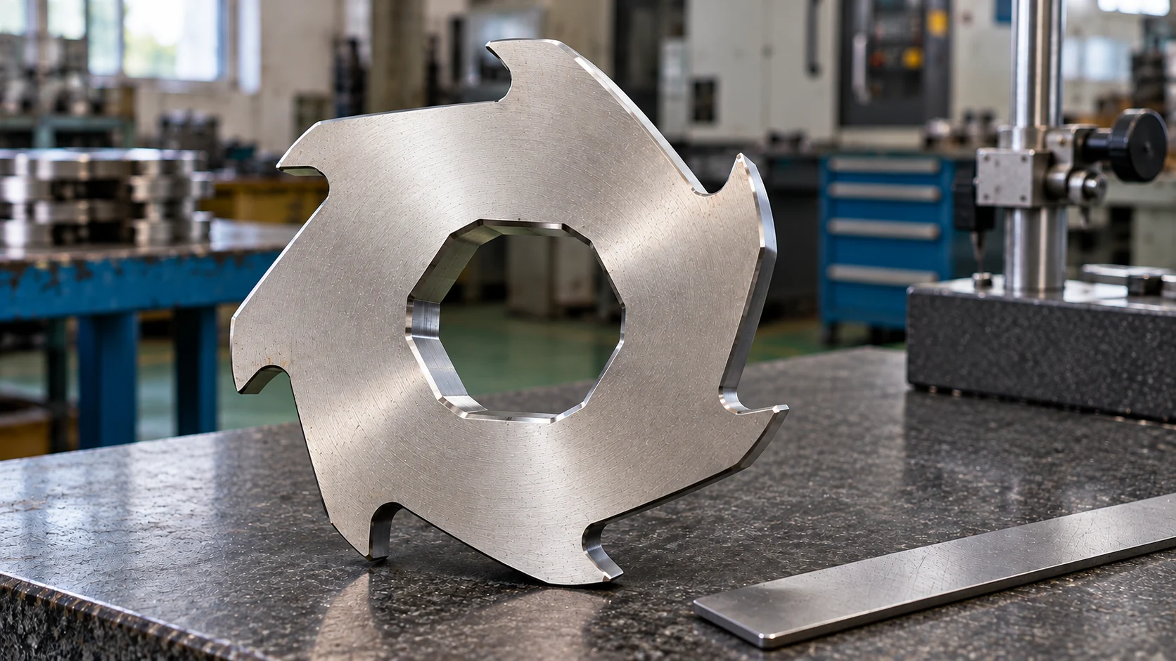 A hooked cutter disc showing its outline and shaped bore