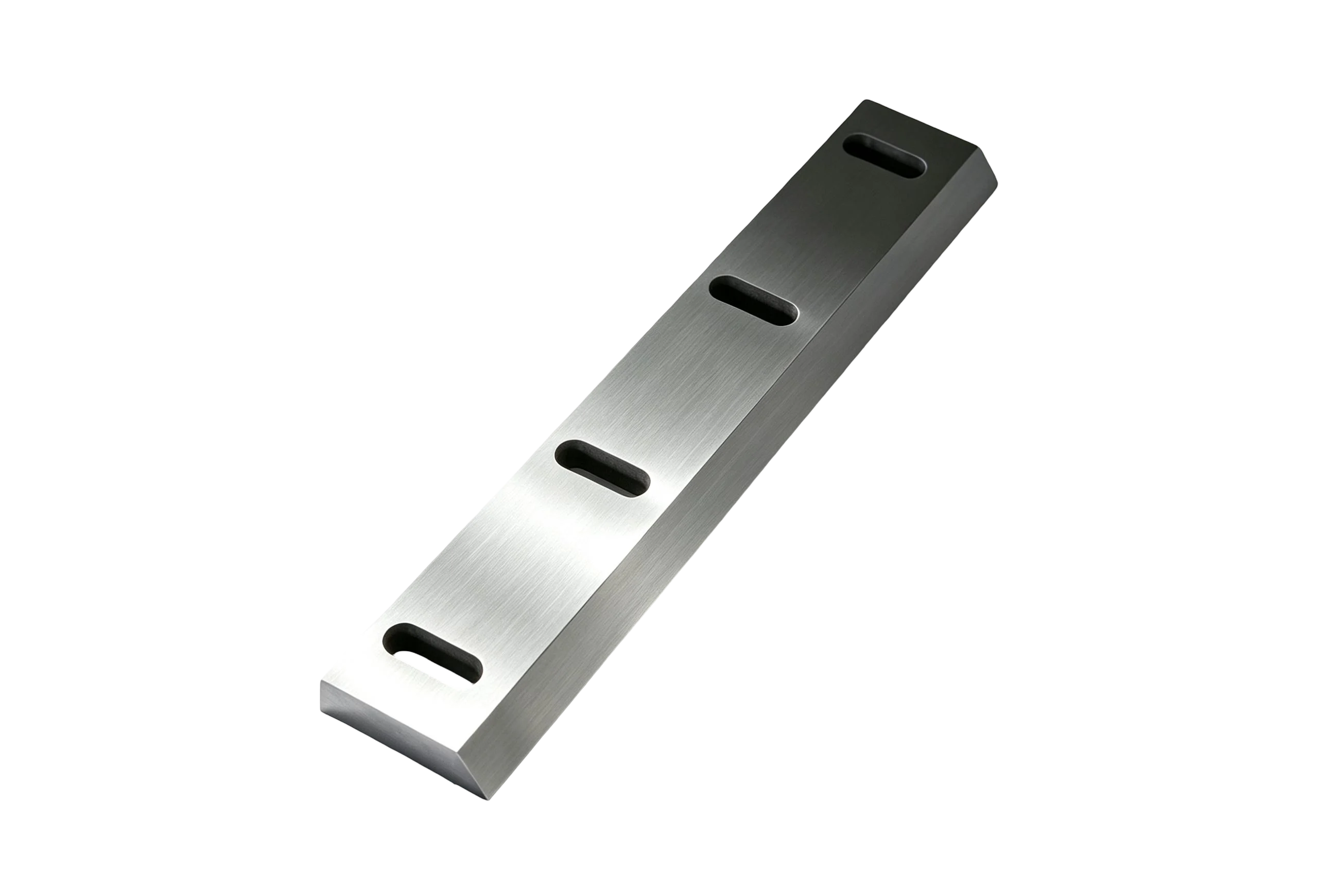 Rectangular plastic granulator knife with slotted mounting holes in NJDETE's published product photograph